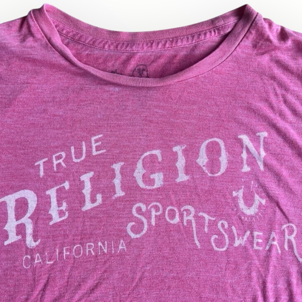 🤠 SOLD 🤠 $8 True Religion Jeans Women’s Large T-shirt Red Logo USA - Picture 2 of 6